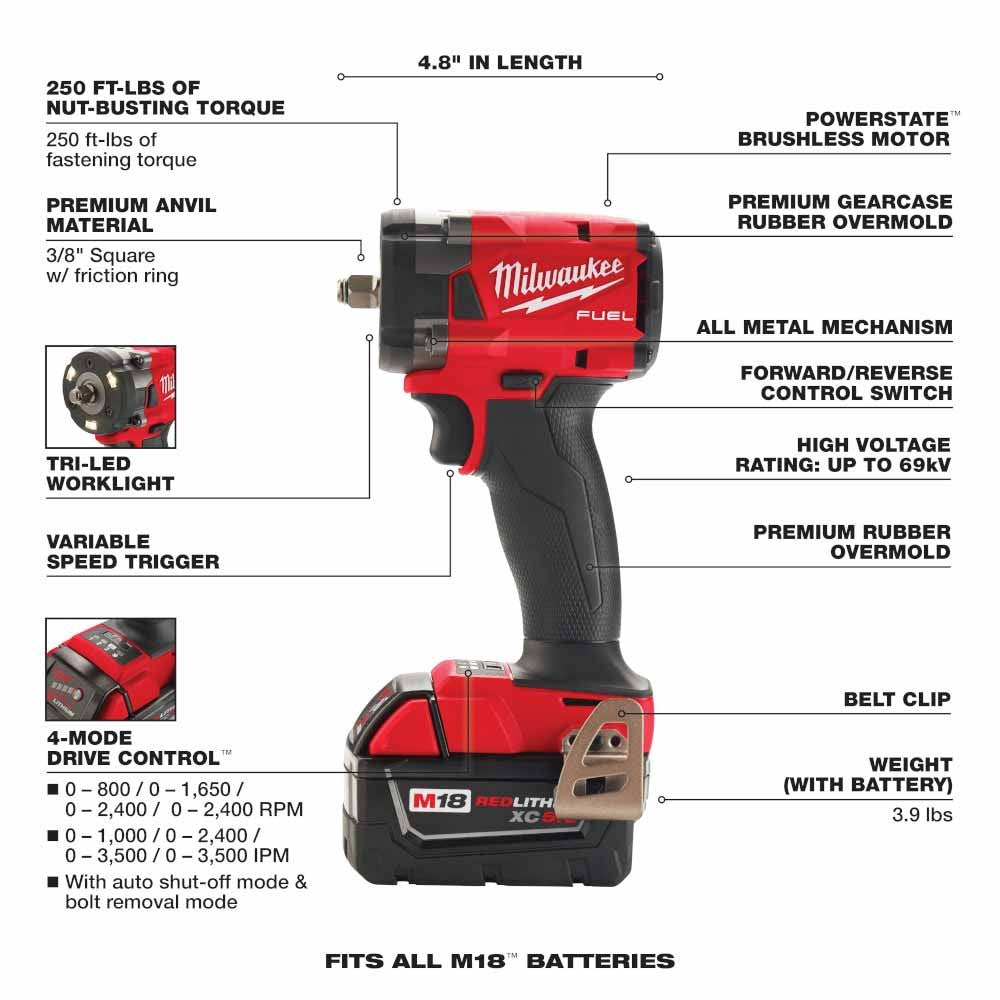 Milwaukee  2854-22 M18 FUEL™ 3/8" Compact Impact Wrench w/ Friction Ring Kit