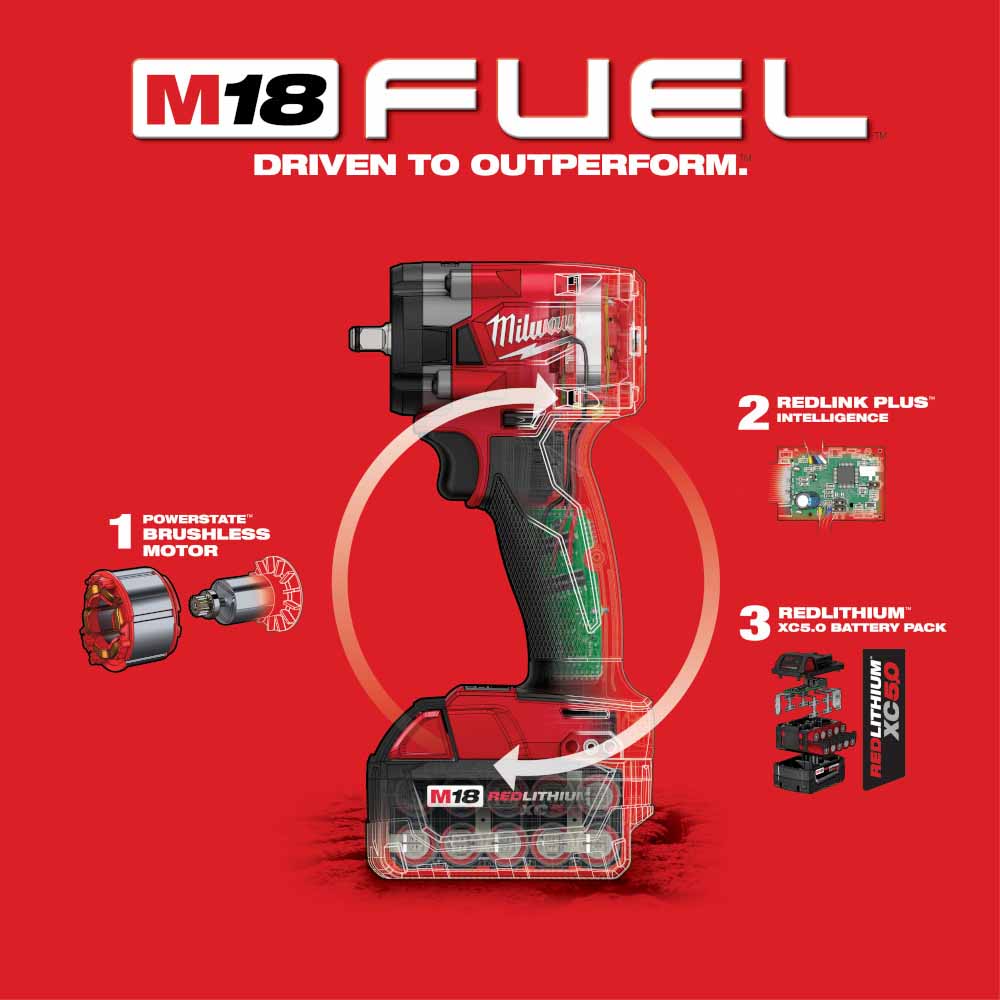 Milwaukee 2854-22 M18 FUEL™ 3/8" Compact Impact Wrench w/ Friction Ring Kit