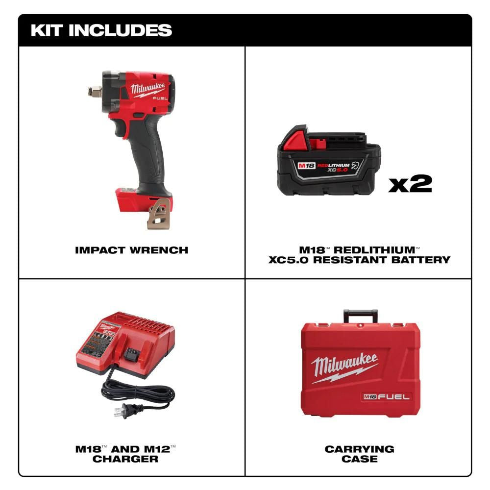 Milwaukee 2855-22R M18 FUEL 1/2" Compact Impact Wrench w/ Friction Ring Kit