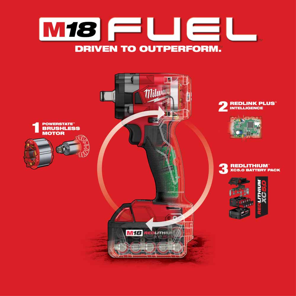 Milwaukee 2855-22 M18 FUEL™ 1/2" Compact Impact Wrench w/ Friction Ring Kit