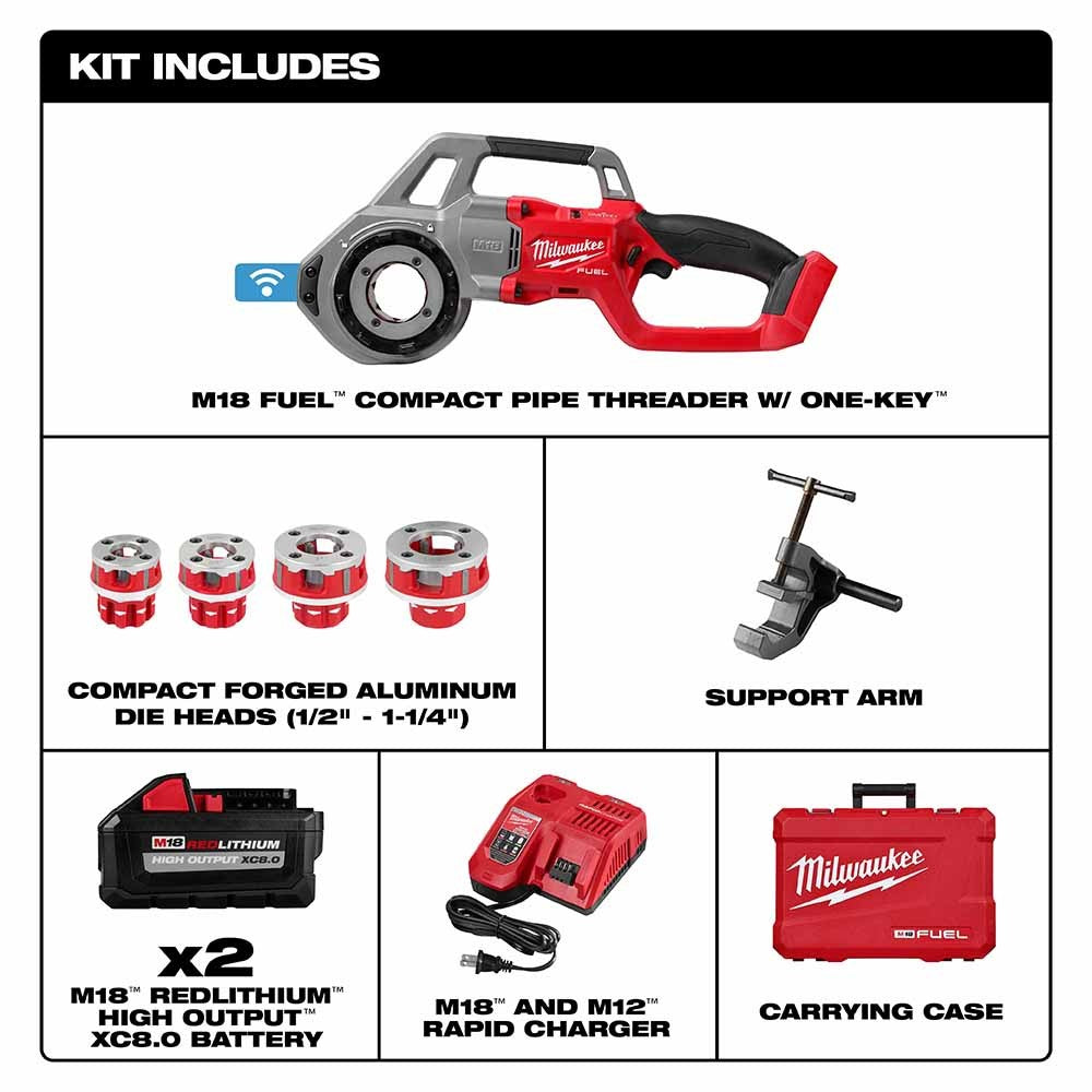 Milwaukee 2870-22 Compact 1/2"-1-1/4" Alloy NPT Portable Pipe Threading Forged Aluminum Die Head Kit