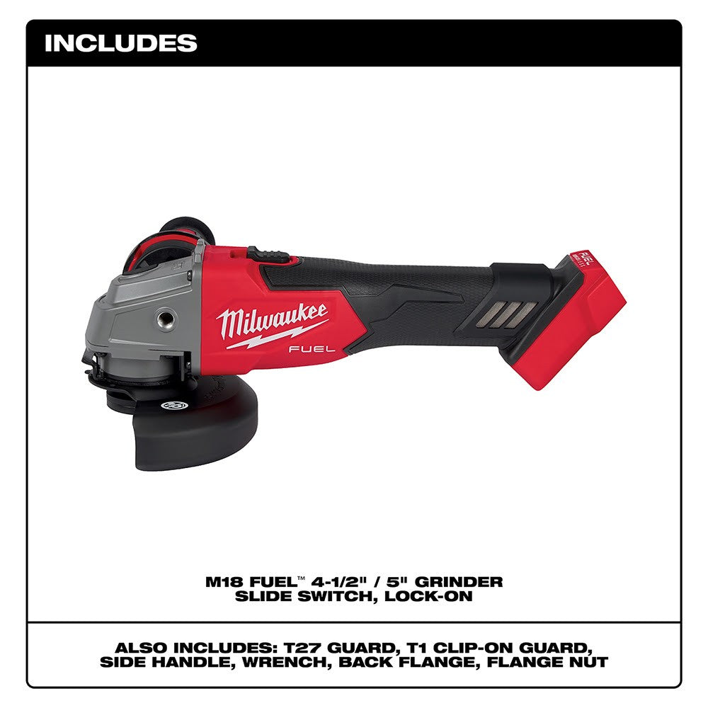 Milwaukee 2881-20 M18 FUEL™ 4-1/2"/5" Grinder Slide Switch, Lock-On, Bare Tool