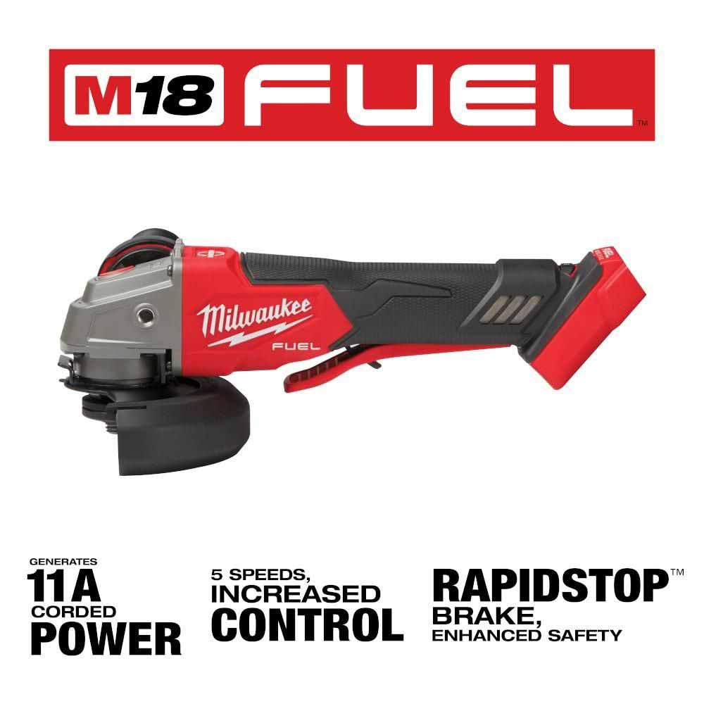 Milwaukee 2888-20 M18 FUEL™ 4-1/2"/5" Variable Speed Braking Grinder, Paddle Switch No-Lock, Tool Only