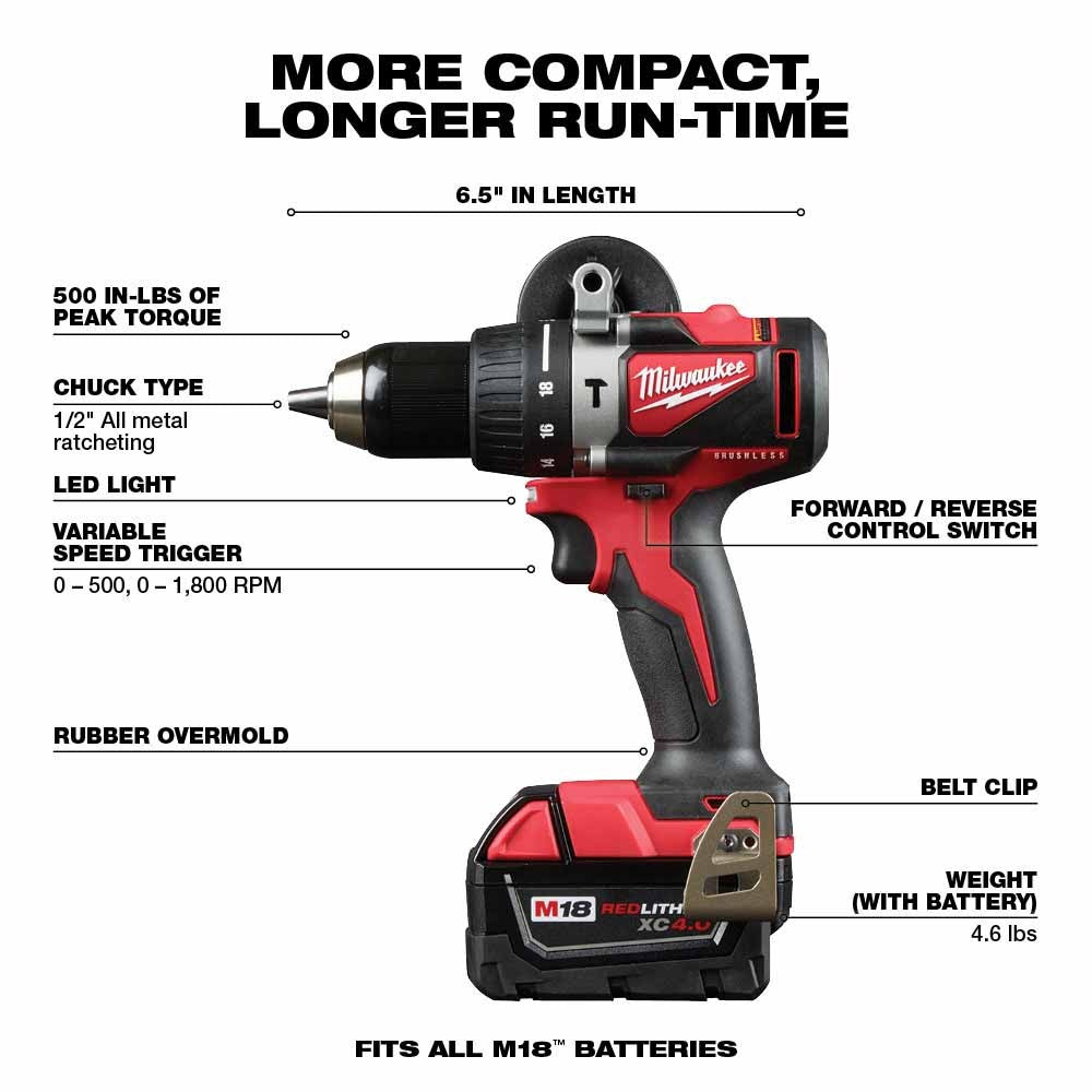 Milwaukee 2893-22CX M18 Brushless Hammer Drill/Impact Combo Kit 2.0,4.0