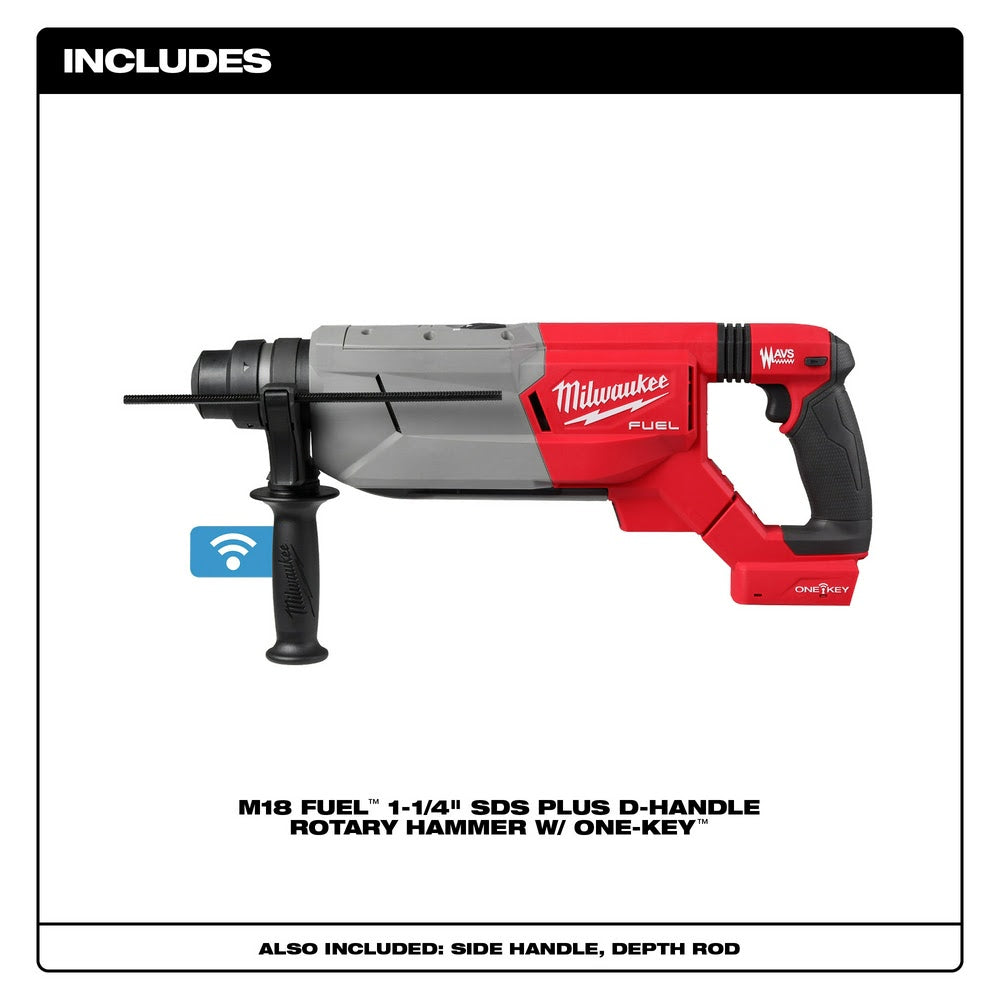 Milwaukee 2916-20 M18 FUEL 1-1/4" SDS Plus D-Handle Rotary Hammer w/ ONE-KEY, Bare