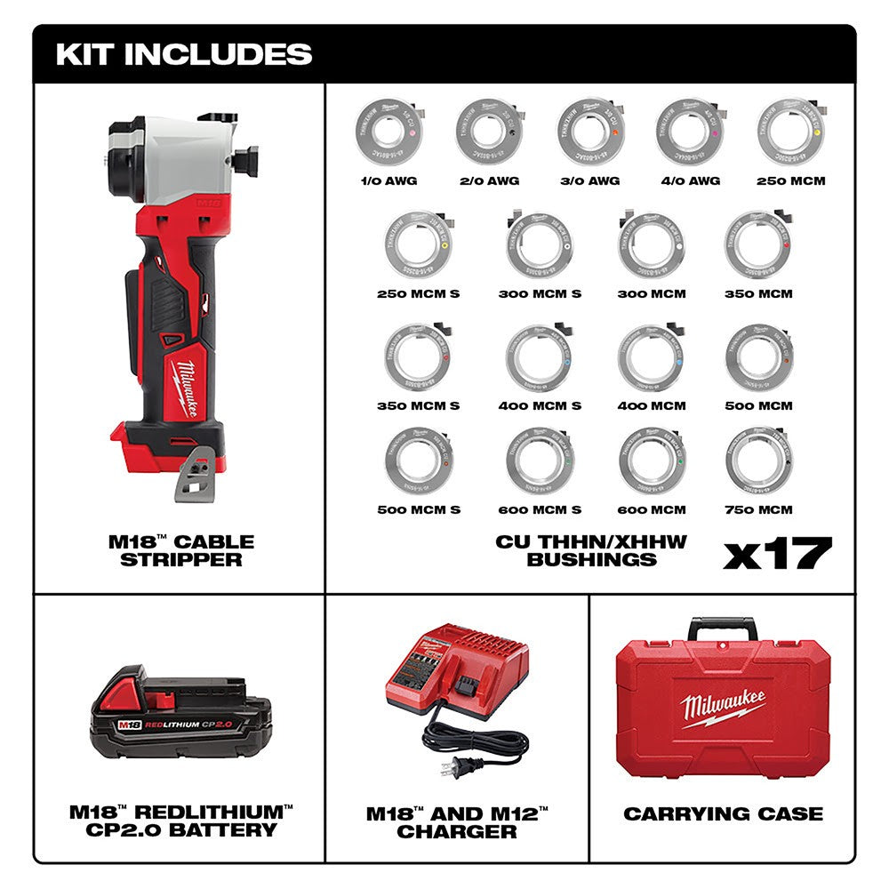 Milwaukee 2935CU-21S M18™ Cable Stripper Kit with 17 Cu THHN/XHHW Bushings