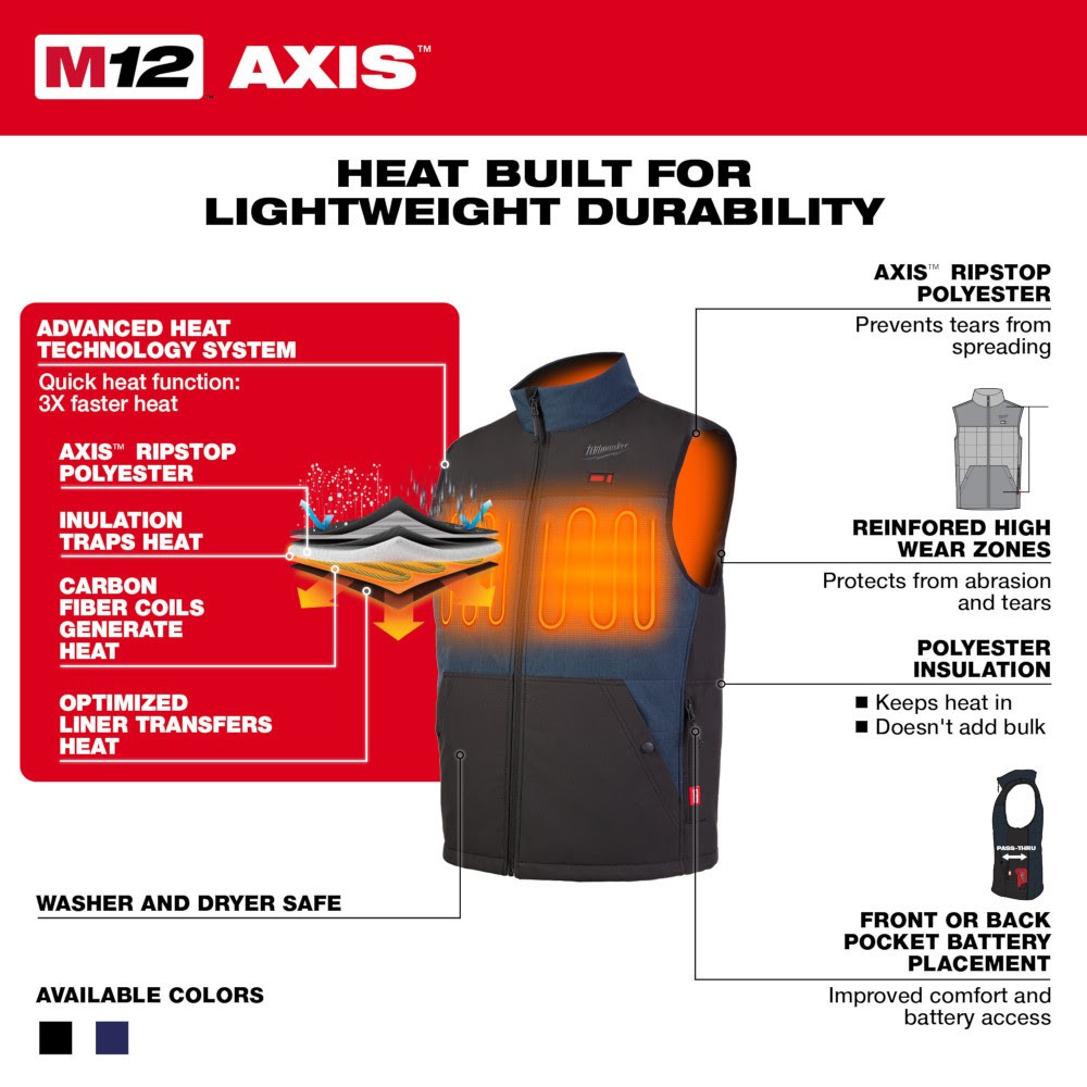 Milwaukee 305B-21 M12 Black Heated Axis Vest Kit