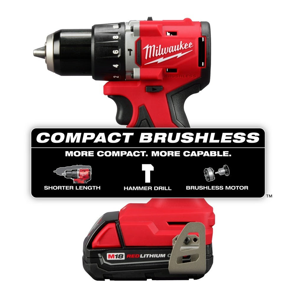 Milwaukee 3602-22CT M18 Compact Brushless 1/2" Hammer Drill/Driver Kit