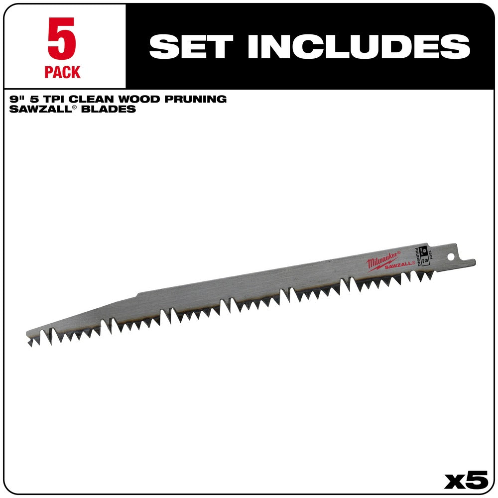Milwaukee 48-00-1301 Sawzall Blade Wood 5TPI 9-Inch Length, 5 Pack