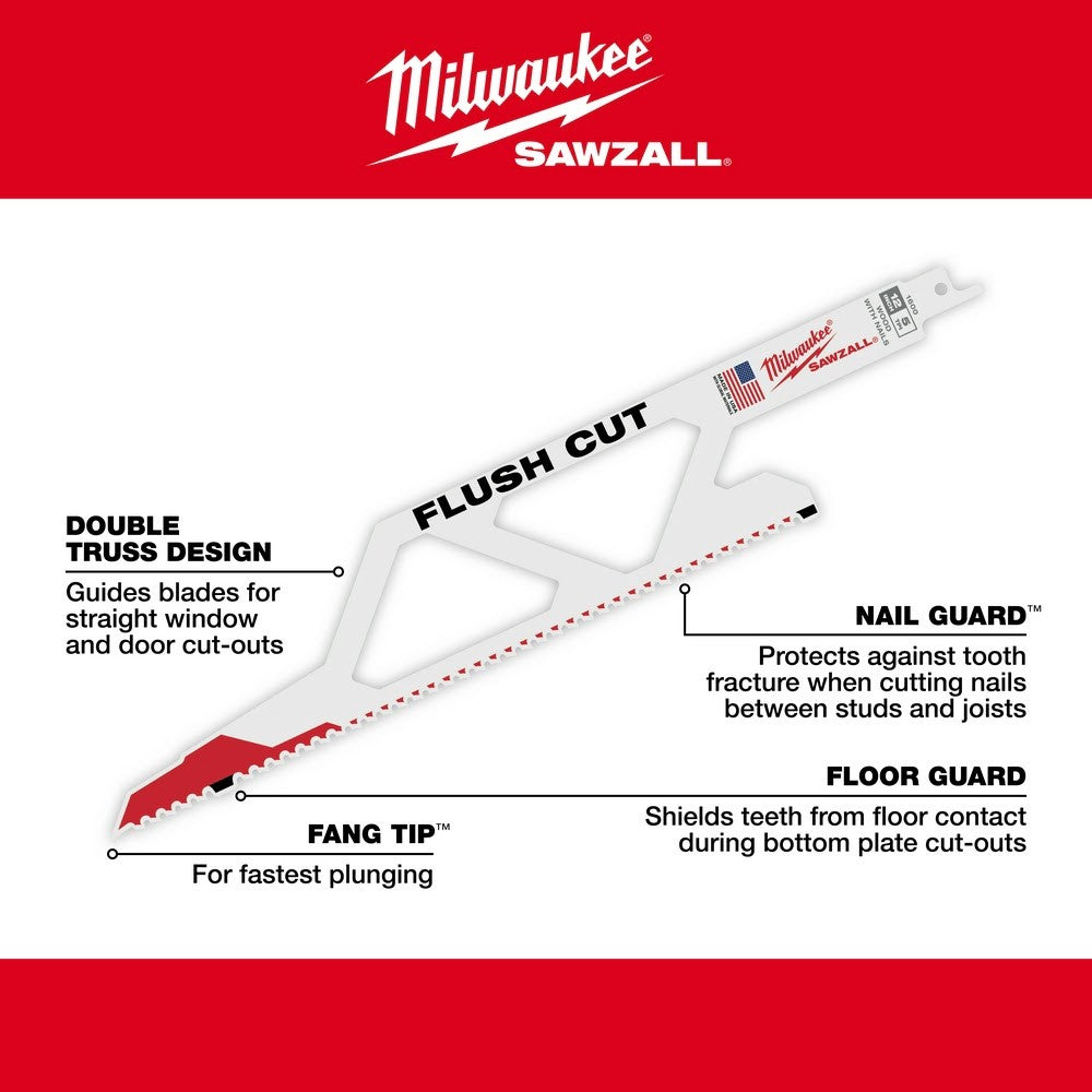 Milwaukee 48-00-1600 Flush Cut Sawzall Blade