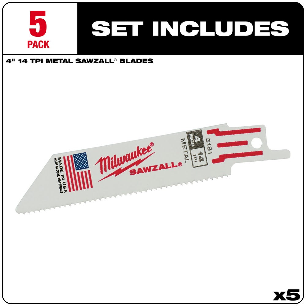 Milwaukee 48-00-5181 4" x 14TPI Bi-Metal Super Sawzall Blade
