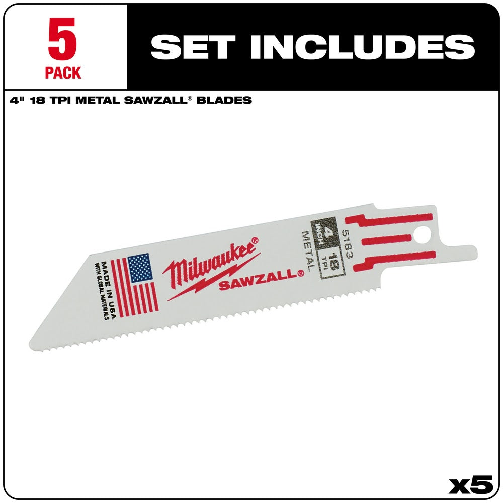 Milwaukee 48-00-5183 4" x 18TPI Bi-Metal Super Sawzall Blade