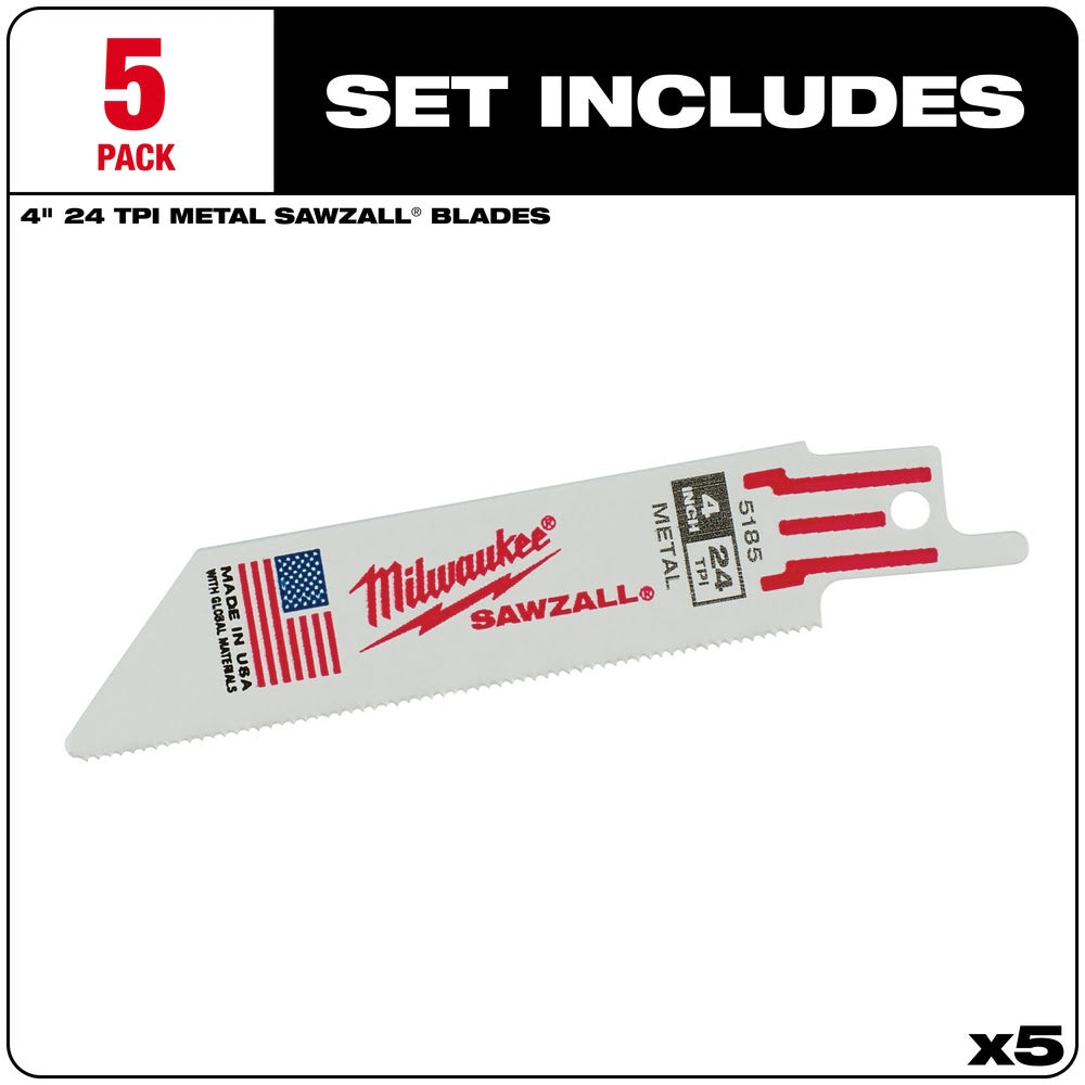 Milwaukee 48-00-5185 4" x 24TPI Bi-Metal Super Sawzall Blade