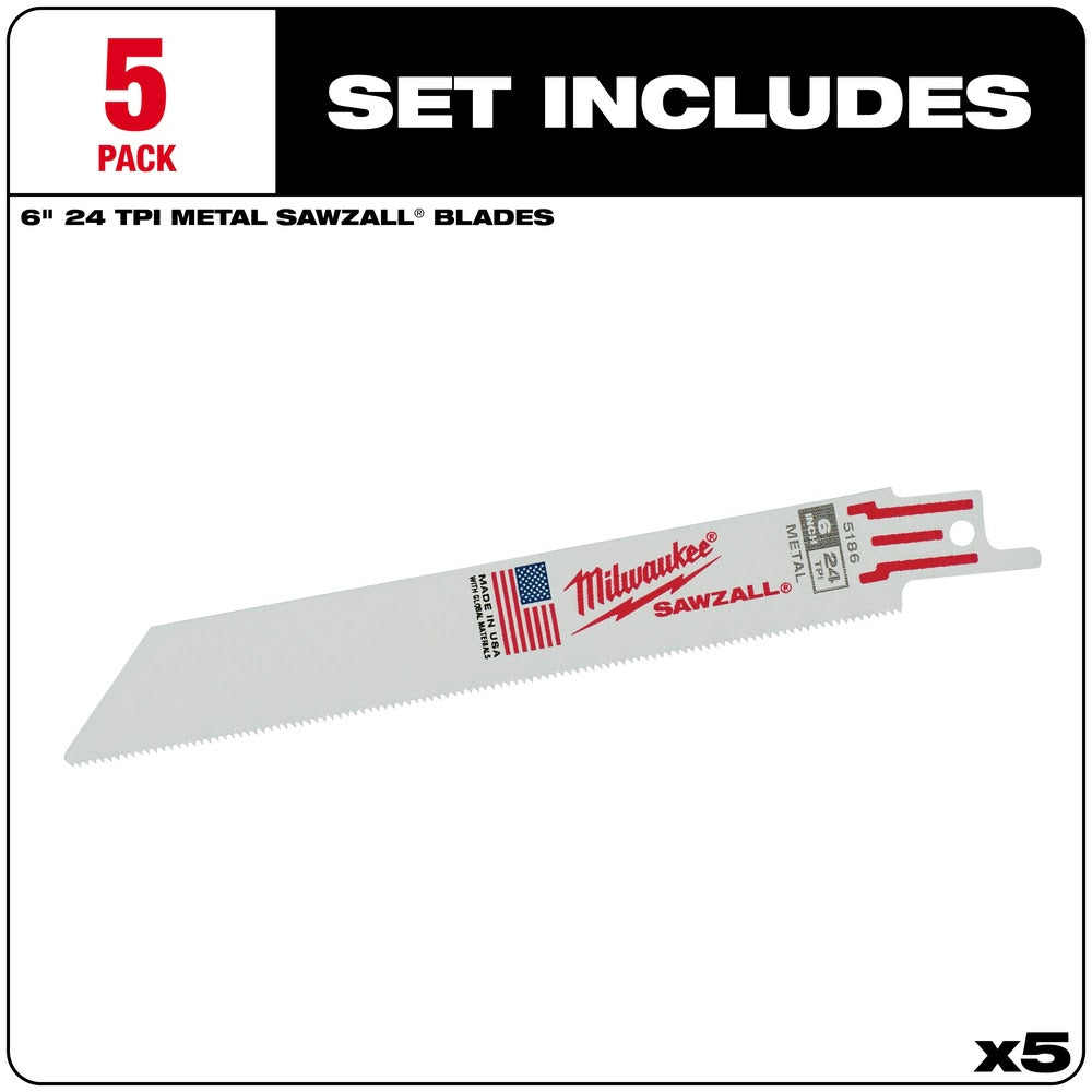 Milwaukee 48-00-5186 6" x 24TPI Bi-Metal Super Sawzall Blade