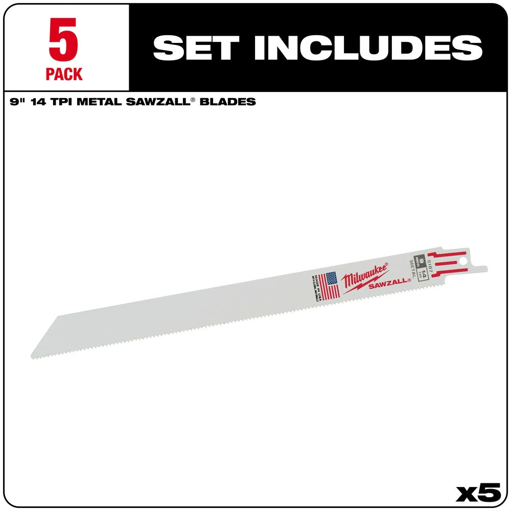 Milwaukee 48-00-5187 9" x 14TPI Bi-Metal Super Sawzall Blade