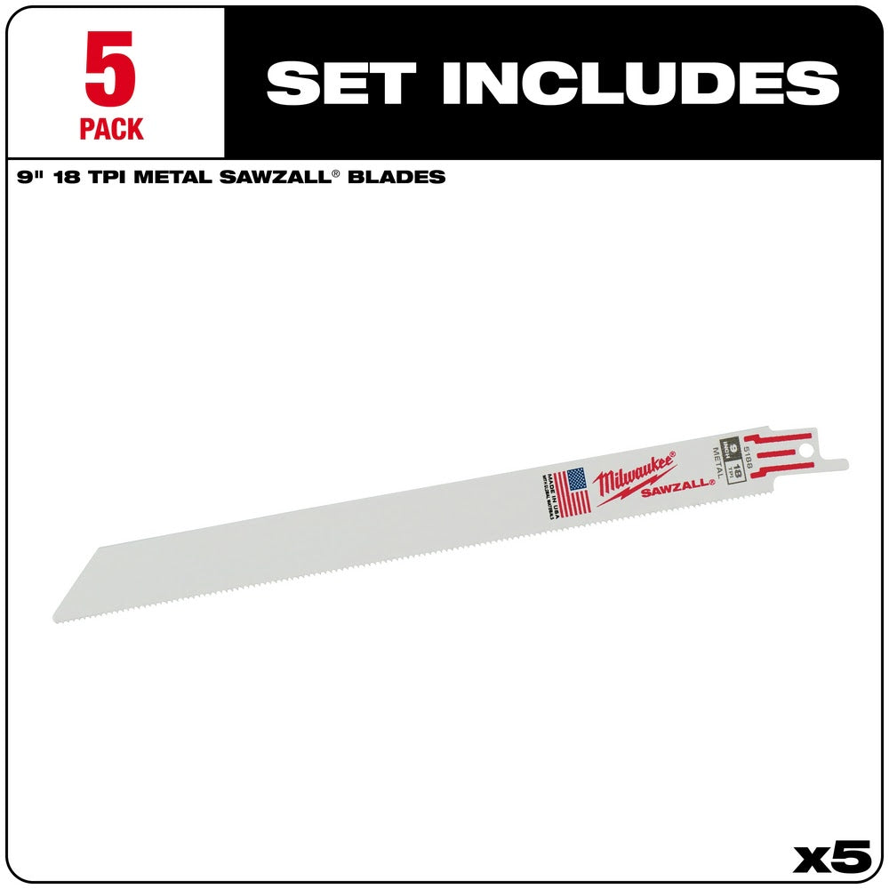 Milwaukee 48-00-5188 9" x 18TPI Bi-Metal Super Sawzall Blade