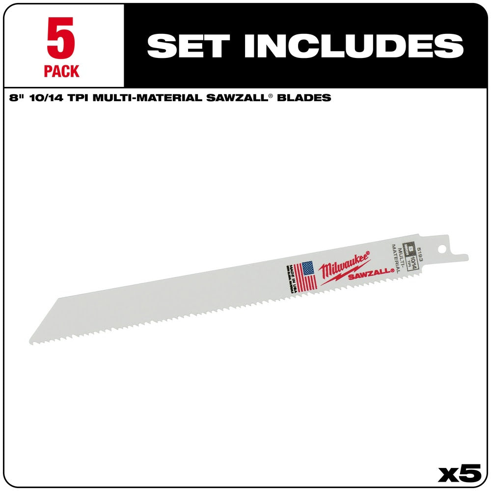 Milwaukee 48-00-5193 8" x 10/14TPI Bi-Metal Super Sawzall Blade