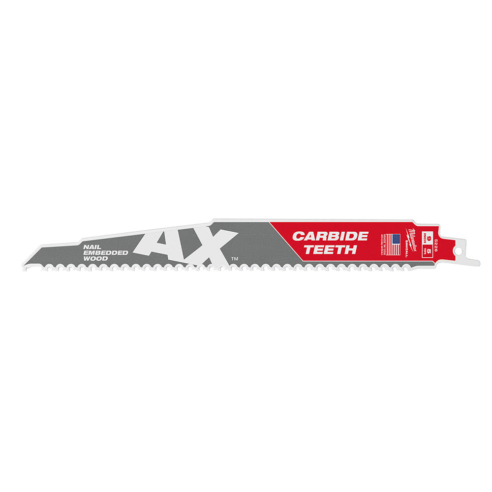 Milwaukee 48-00-5226 AX Sawzall Blade with Carbide Teeth, 9" 5TPI