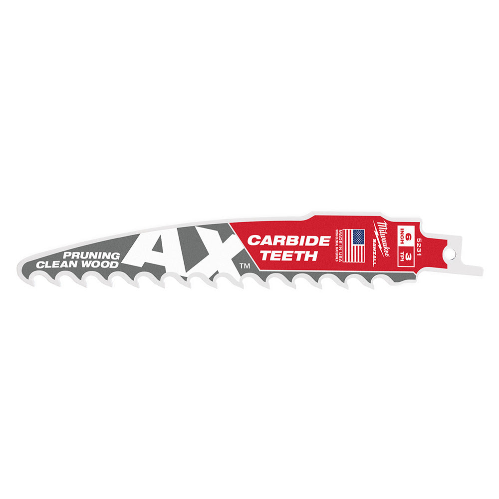 Milwaukee 48-00-5231 6" 3TPI The AX™ with Carbide Teeth for Pruning & Clean Wood SAWZALL® Blade 1Pk