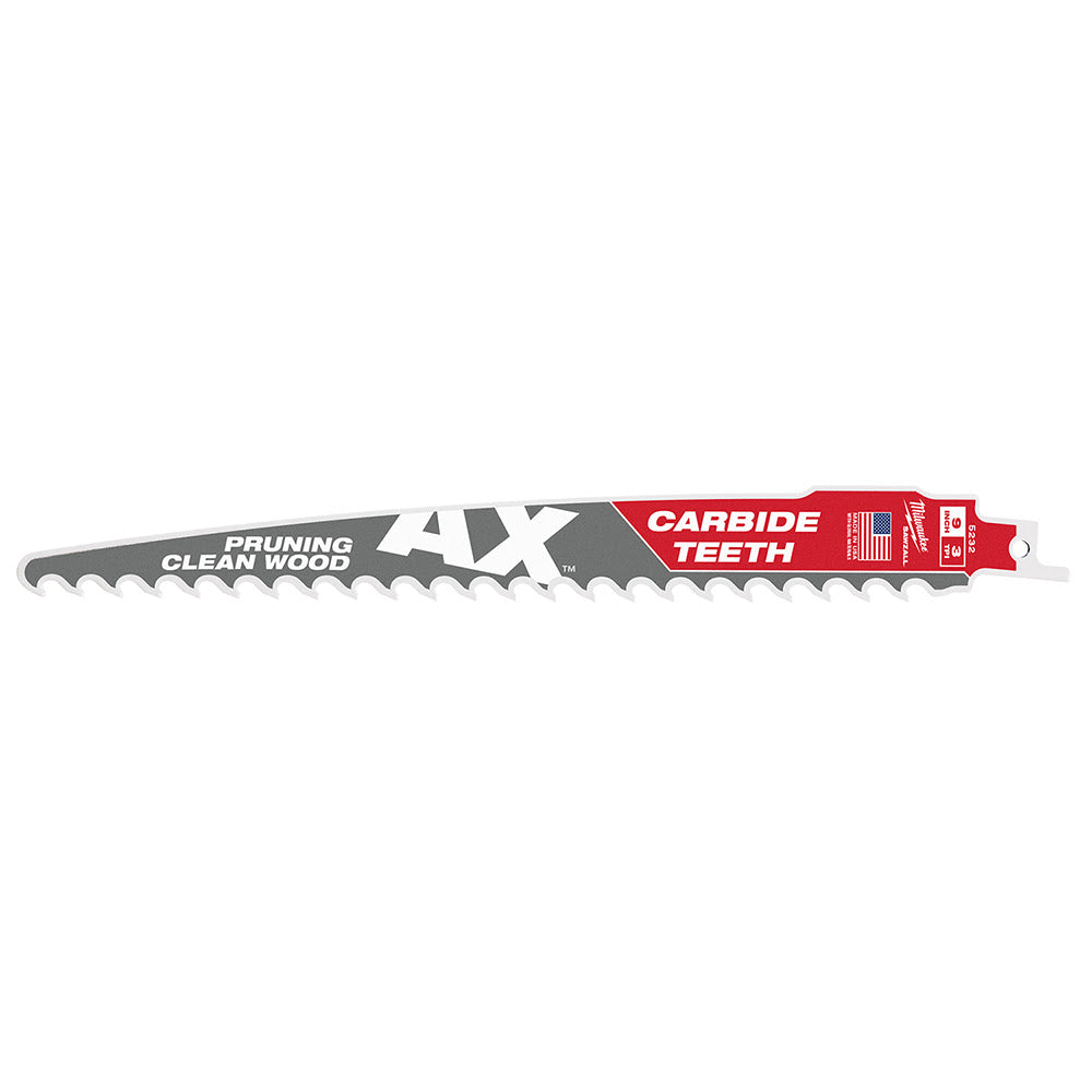 Milwaukee 48-00-5232 9" 3 TPI The AX™ with Carbide Teeth for Pruning & Clean Wood SAWZALL® Blade 1PK