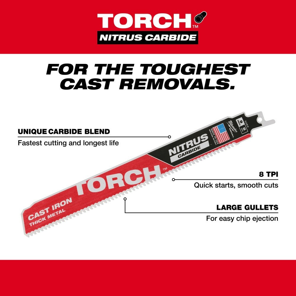 Milwaukee 48-00-5363 12” 7TPI The TORCH™ with NITRUS Carbide™ for Cast Iron SAWZALL®  Blade 3Pk