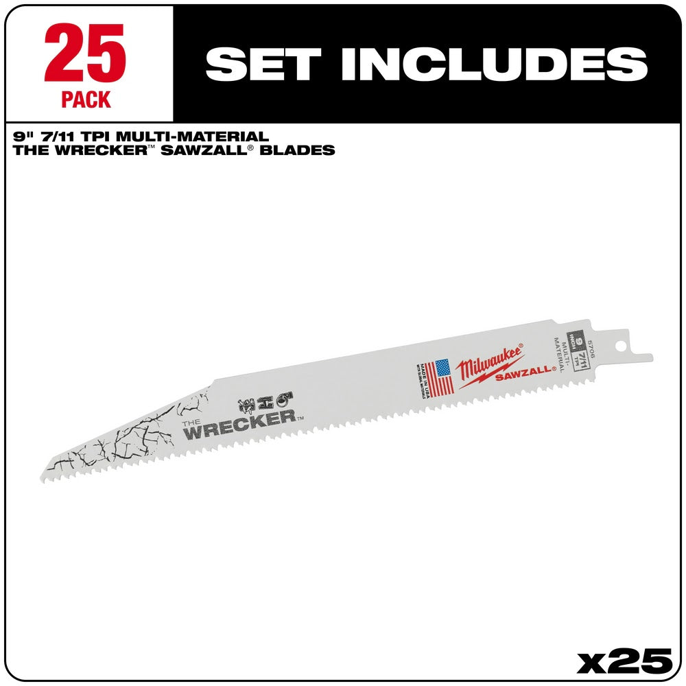Milwaukee 48-00-8706 Super Sawzall Blade 8TPI 9-Inch Length, Wrecker, 25 Pack