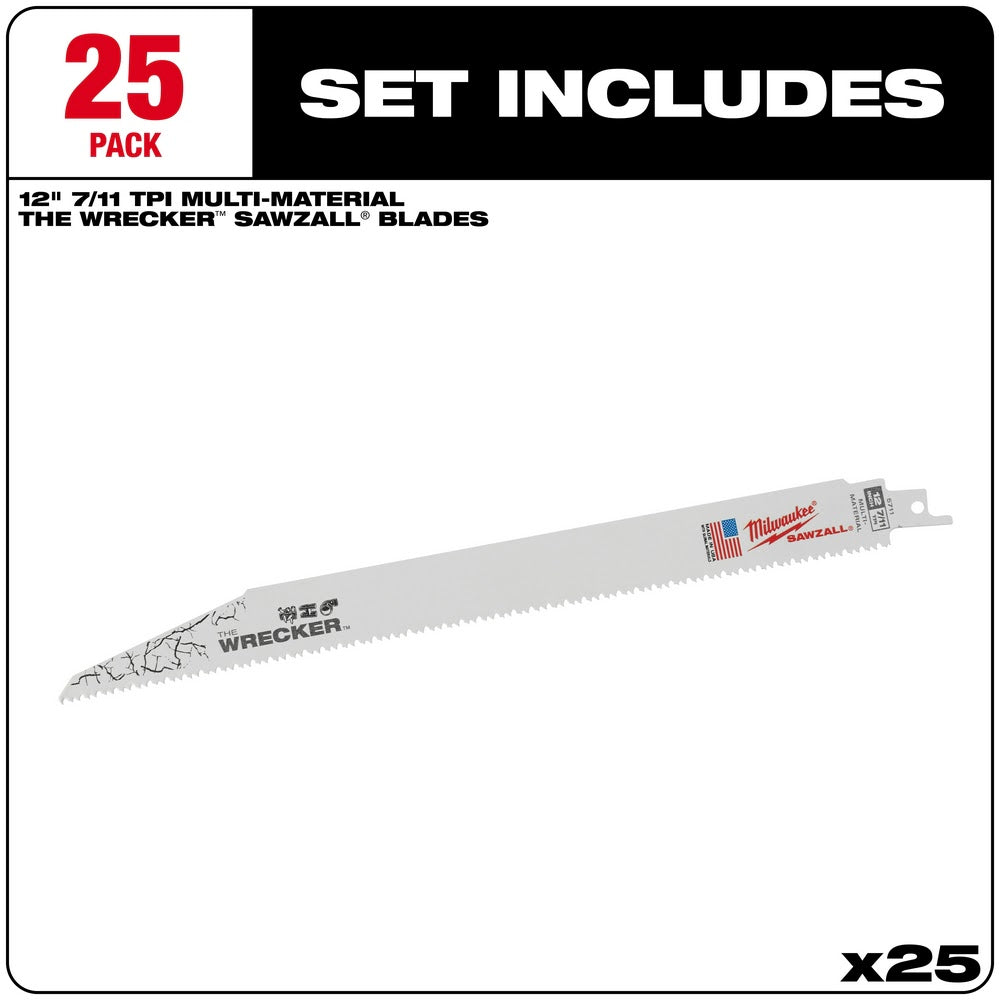 Milwaukee 48-00-8711 12" 8TPI Wrecker Sawzall Blade, 25 Pack