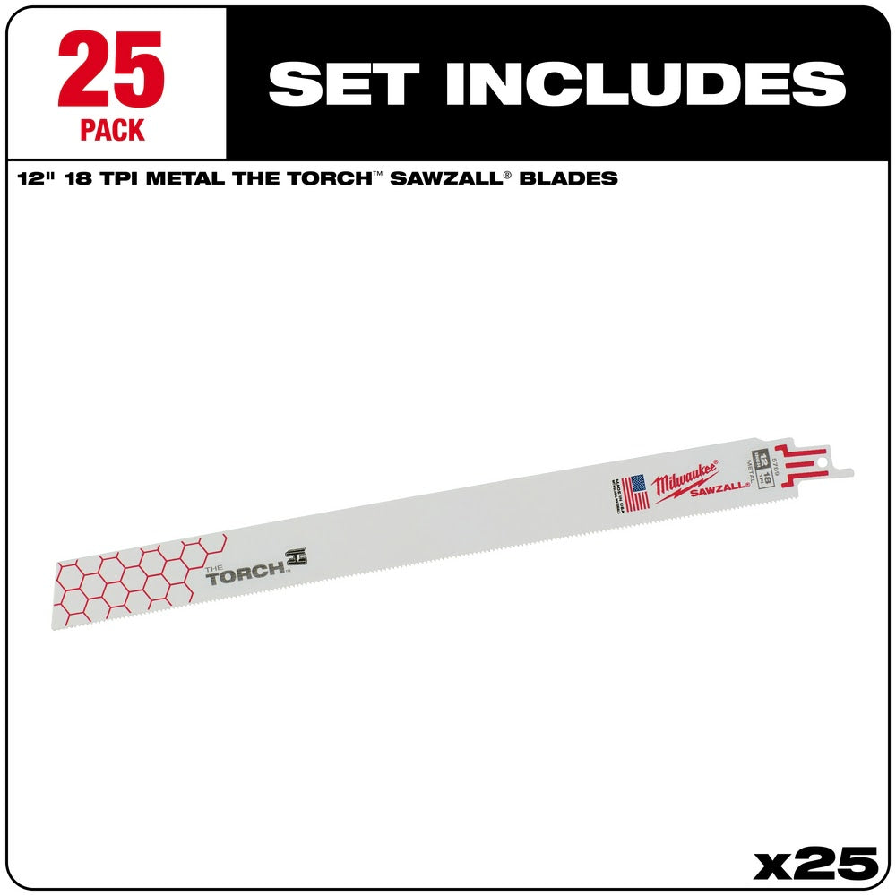 Milwaukee 48-00-8789 Super Sawzall Blade 18TPI 12-Inch Length Torch, 25 Pack