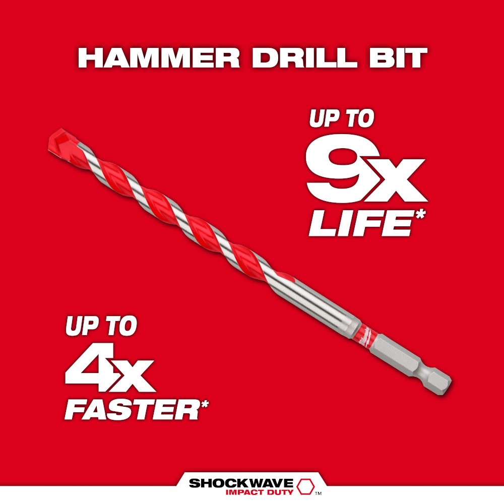 Milwaukee 48-20-9105 3/16" x 2" x 4" SHOCKWAVE™ Carbide Hammer Drill Bit