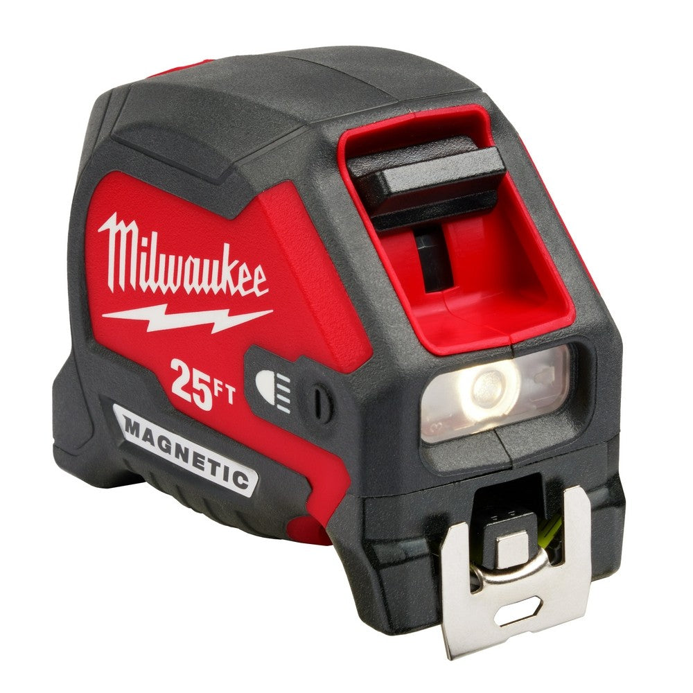 Milwaukee 48-22-0428 25" Compact Wide Blade Magnetic Tape Measure w/ Rechargeable 100 Lumen LED Light