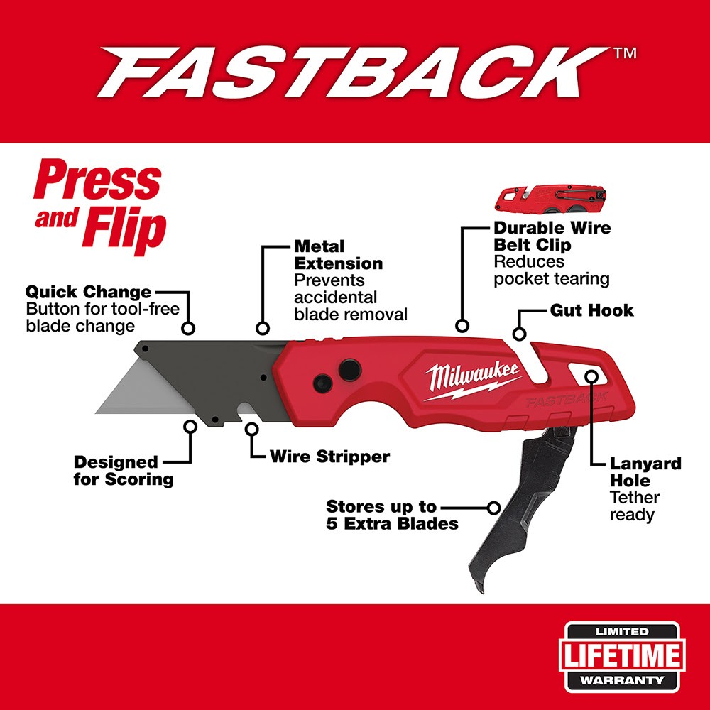 FASTBACK™ Folding Utility Knife w/Blade Storage