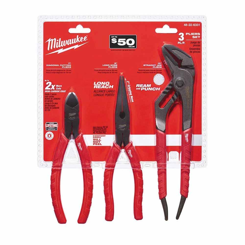 Milwaukee 48-22-6331 Comfort Grip Pliers Kit - 3Pc
