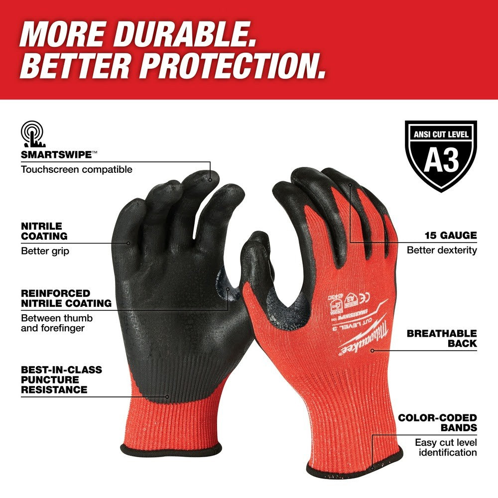 Milwaukee 48-22-8931B 12Pk Cut 3 DIPPED Gloves – M [A3]