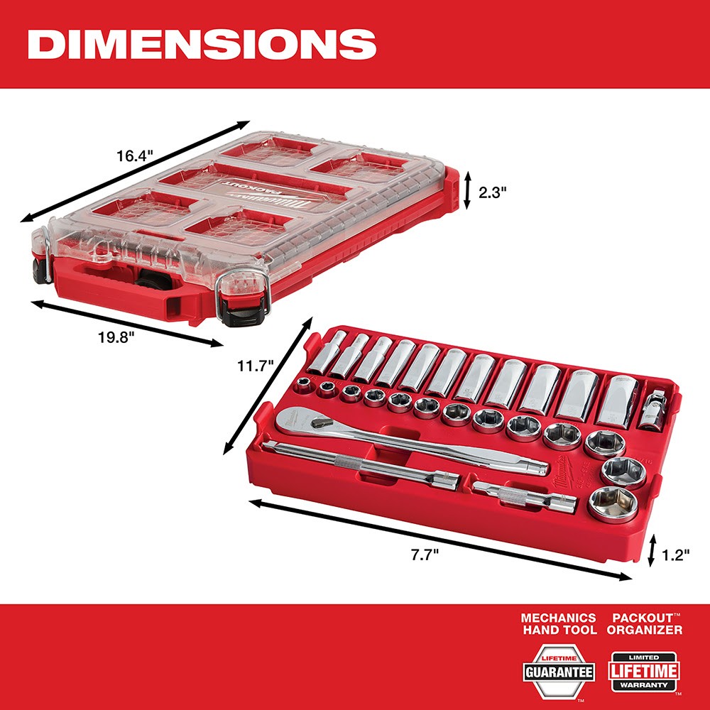 Milwaukee  48-22-9481 3/8” 28Pc Ratchet and Socket Set in PACKOUT - SAE