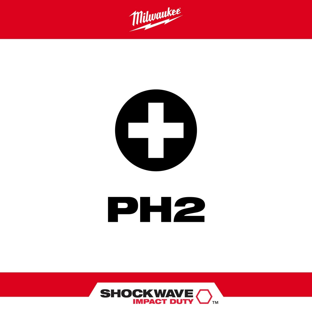 Milwaukee 48-32-4412 #2 Phillips Shockwave 1" Insert Bit 2-Pack