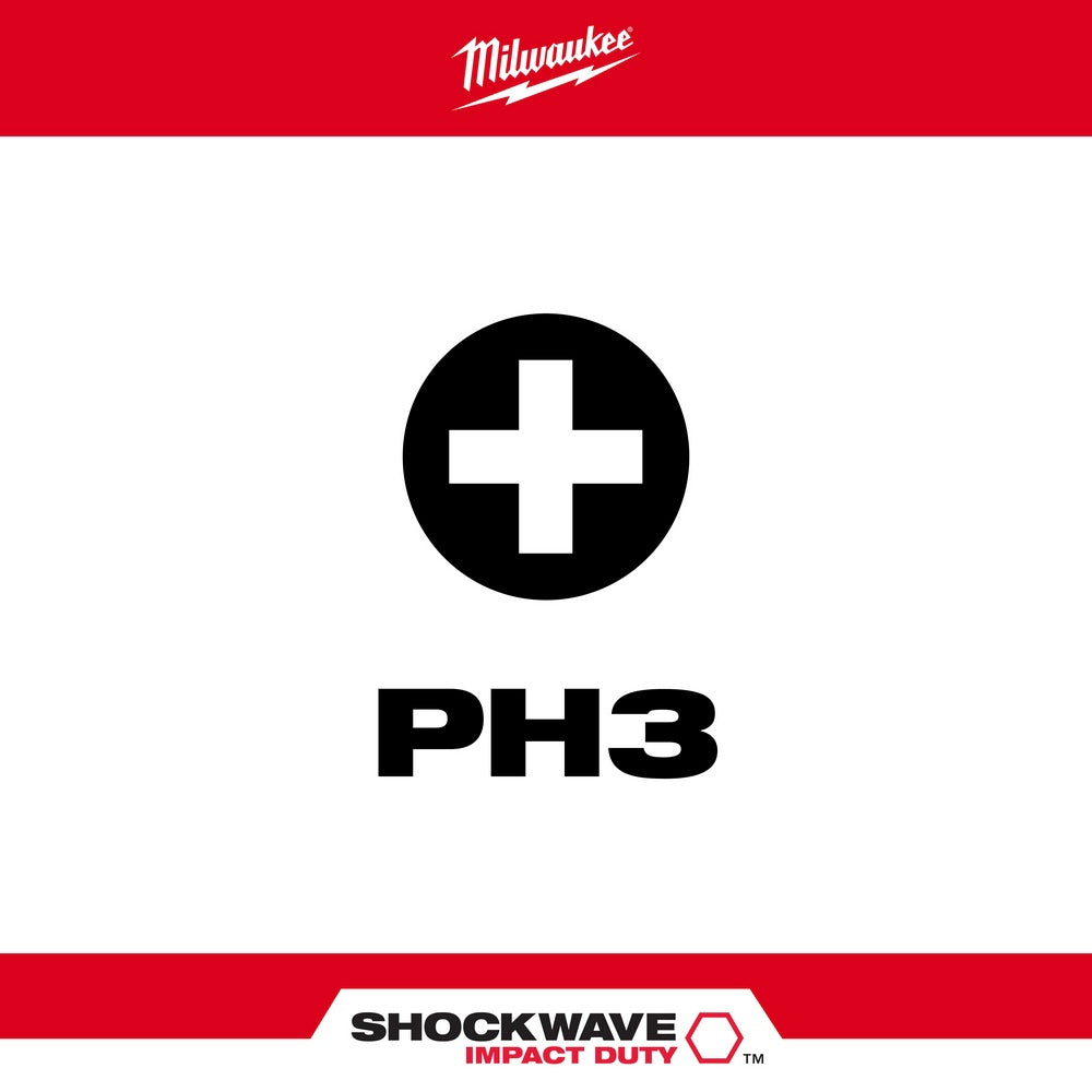 Milwaukee 48-32-4413 #3 Phillips Shockwave 1" Insert Bit 2-Pack