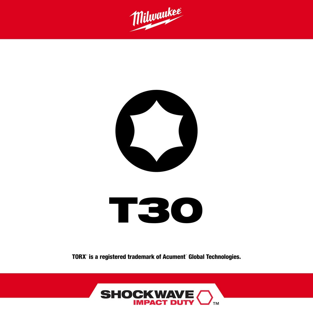 Milwaukee 48-32-4487 T30 Torx Shockwave 2" Power Bit