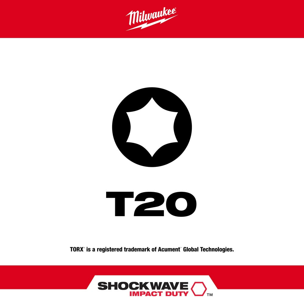 Milwaukee 48-32-4984 T20 Torx Shockwave 2" Power Bit, 2 Pack