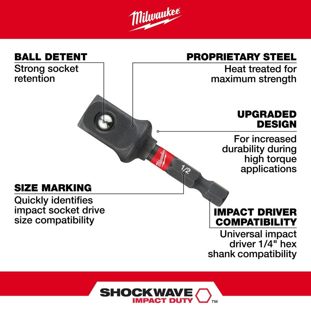Milwaukee 48-32-5034 SHOCKWAVE Impact Duty™ 1/4" Hex to 1/2 " Square Socket Adapter