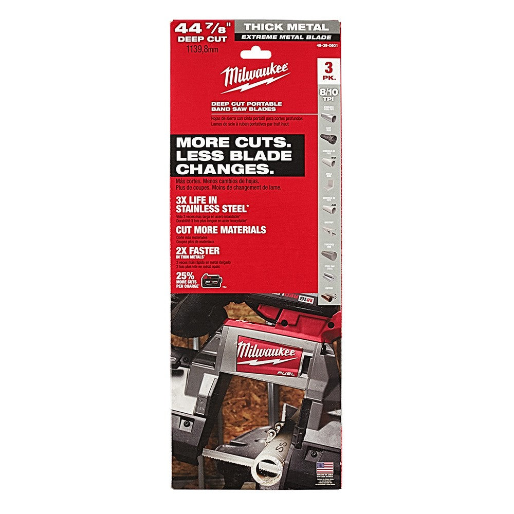 Milwaukee 48-39-0601 44-7/8" 8-10TPI Extreme Thick Metal Bandsaw Blades 3 Pack Deep Cut