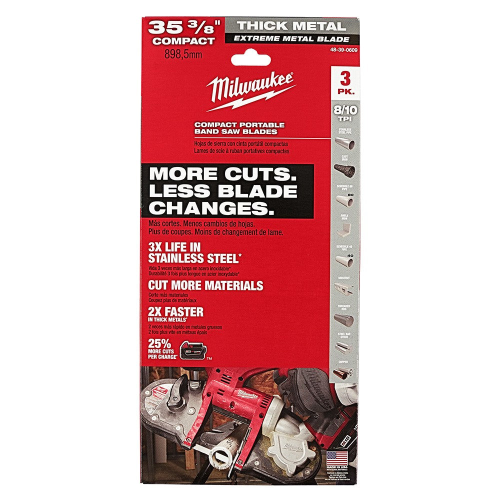 Milwaukee 48-39-0609 35-3/8" 8-10TPI Extreme Thick Metal Compact Bandsaw Blades 3 Pack