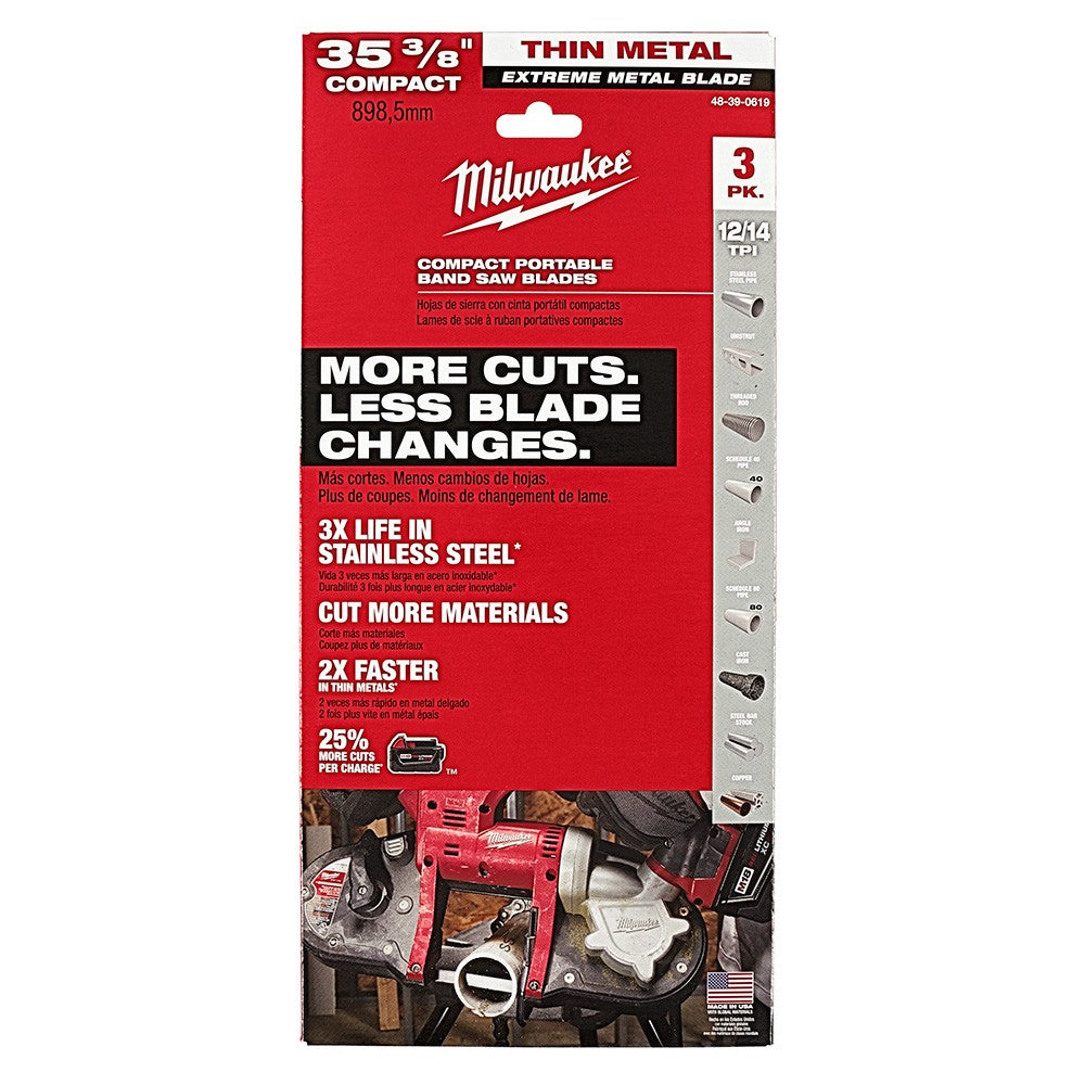 Milwaukee 48-39-0619 35-38" 12/14TPI Extreme Thin Metal Bandsaw Blades 3 Pack Compact