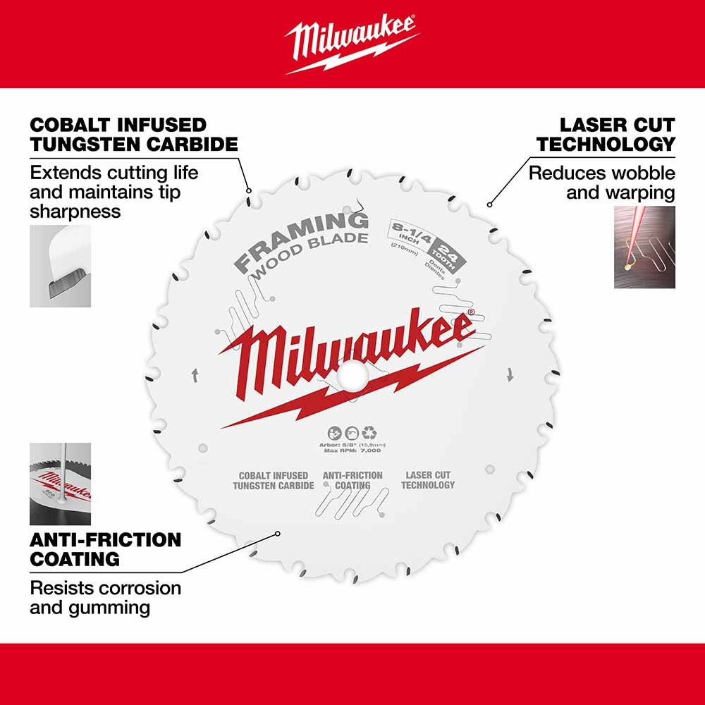 Milwaukee 48-40-0820 8-1/4" 24T Framing Circular Saw Blade