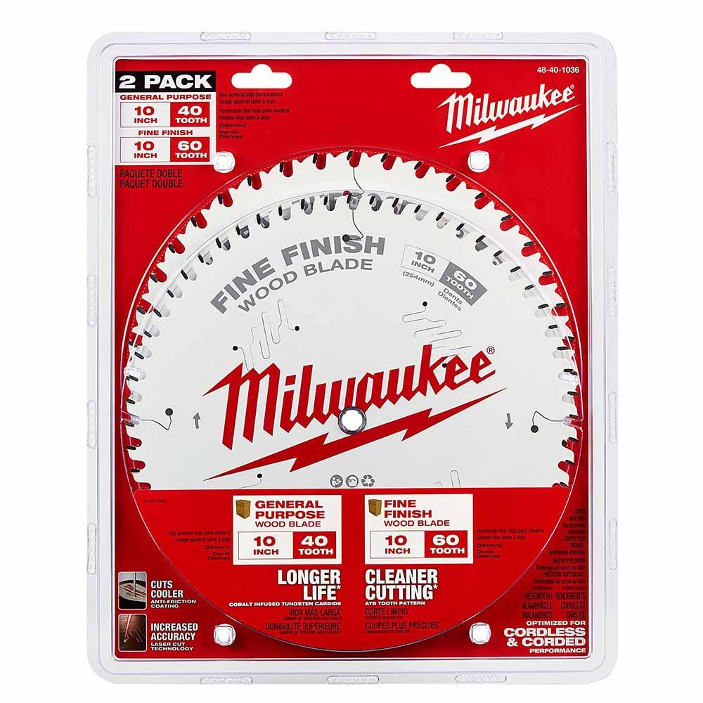 Milwaukee 48-40-1036 10" 40T + 60T Two Pack Circular Saw Blades