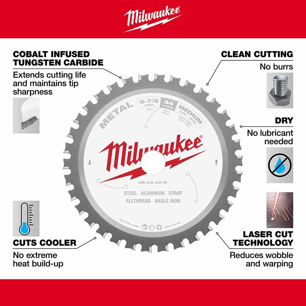 Milwaukee 48-40-4215 5-7/8" 34T Metal Circular Saw Blade 20MM