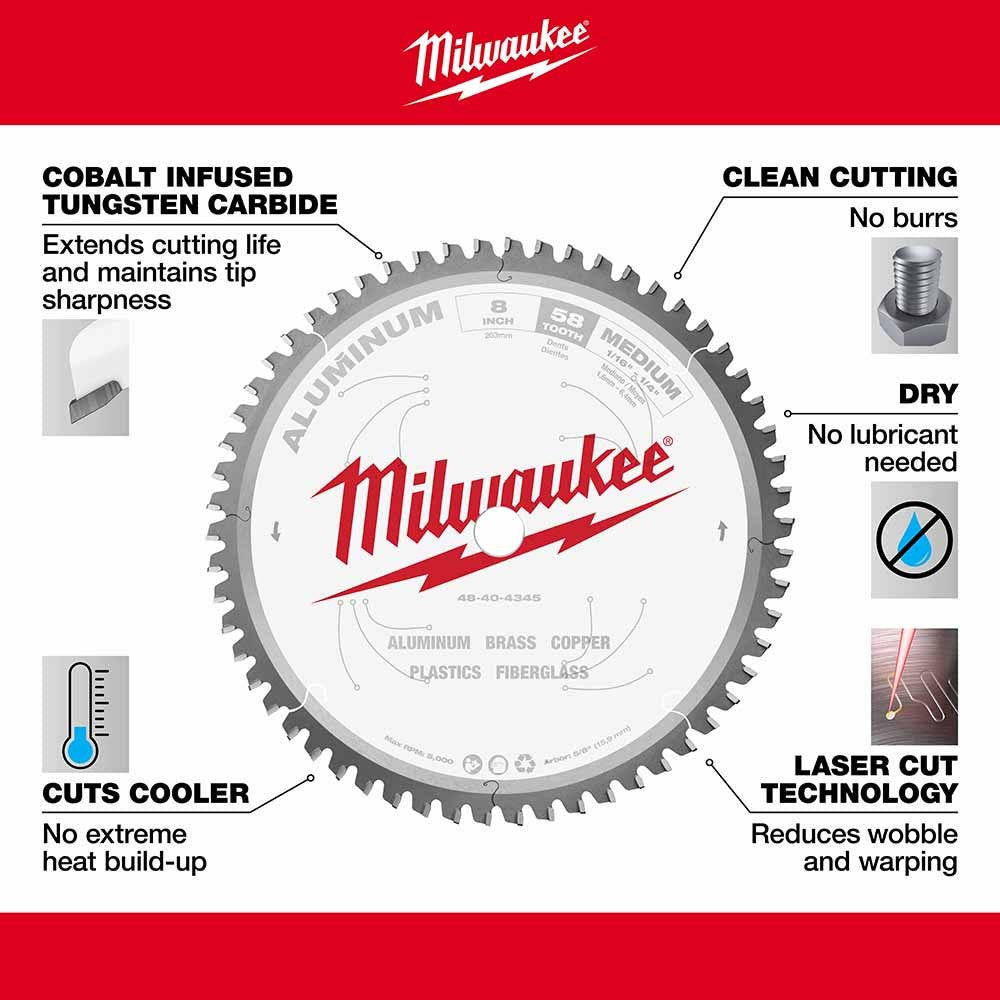 Milwaukee 48-40-4345 8" 58T Aluminum CSB, 5/8"