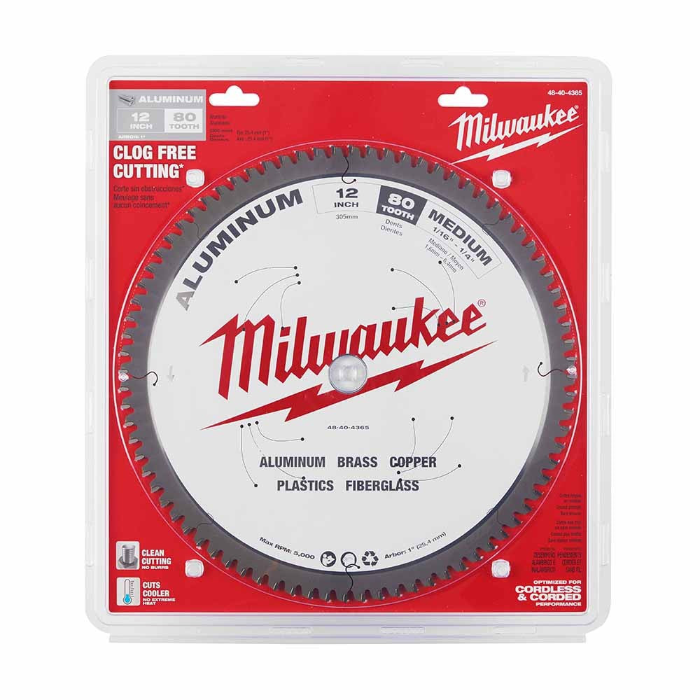 Milwaukee 48-40-4365 12" 80T Aluminum CSB, 1"