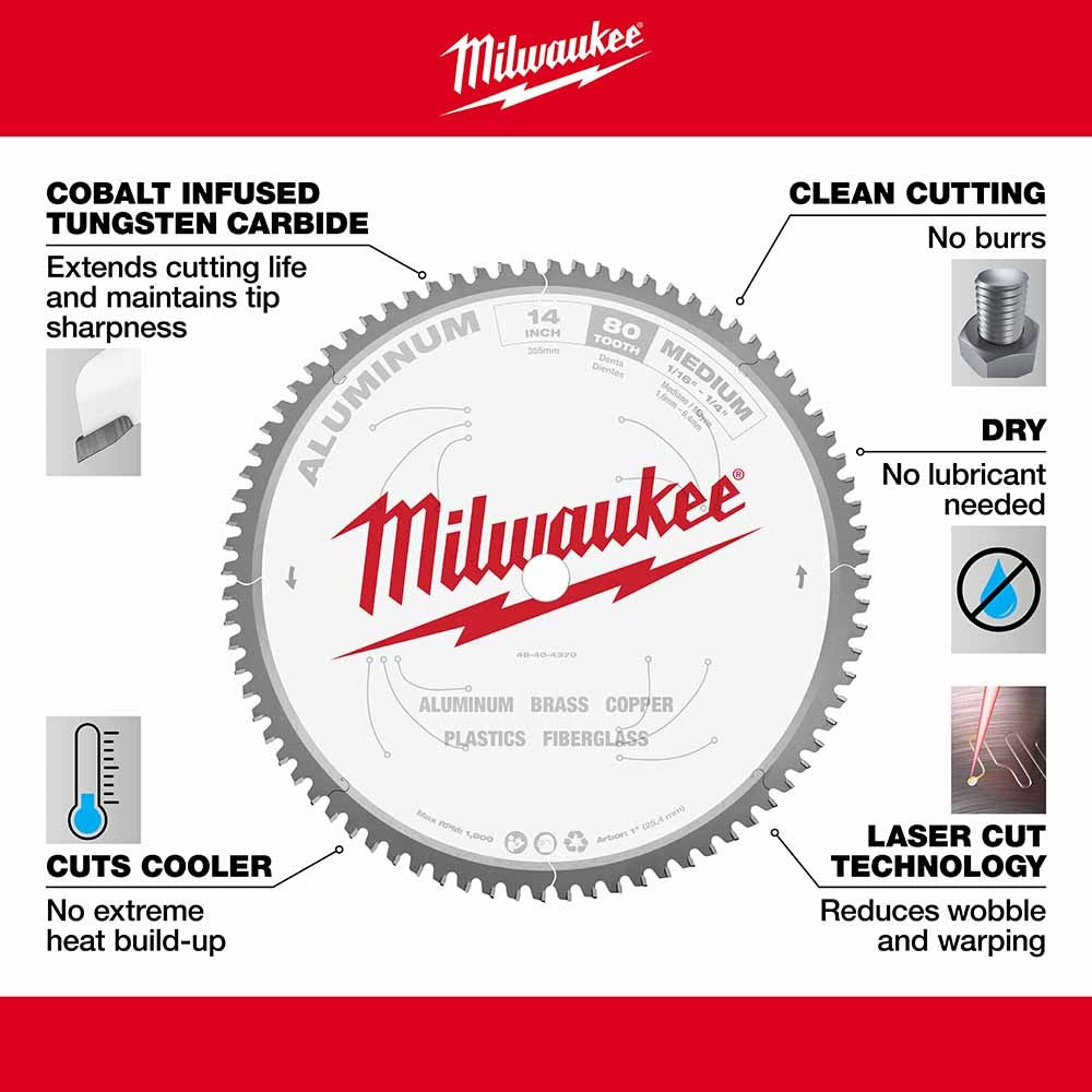 Milwaukee  48-40-4370 14" 80T Aluminum CSB, 1"