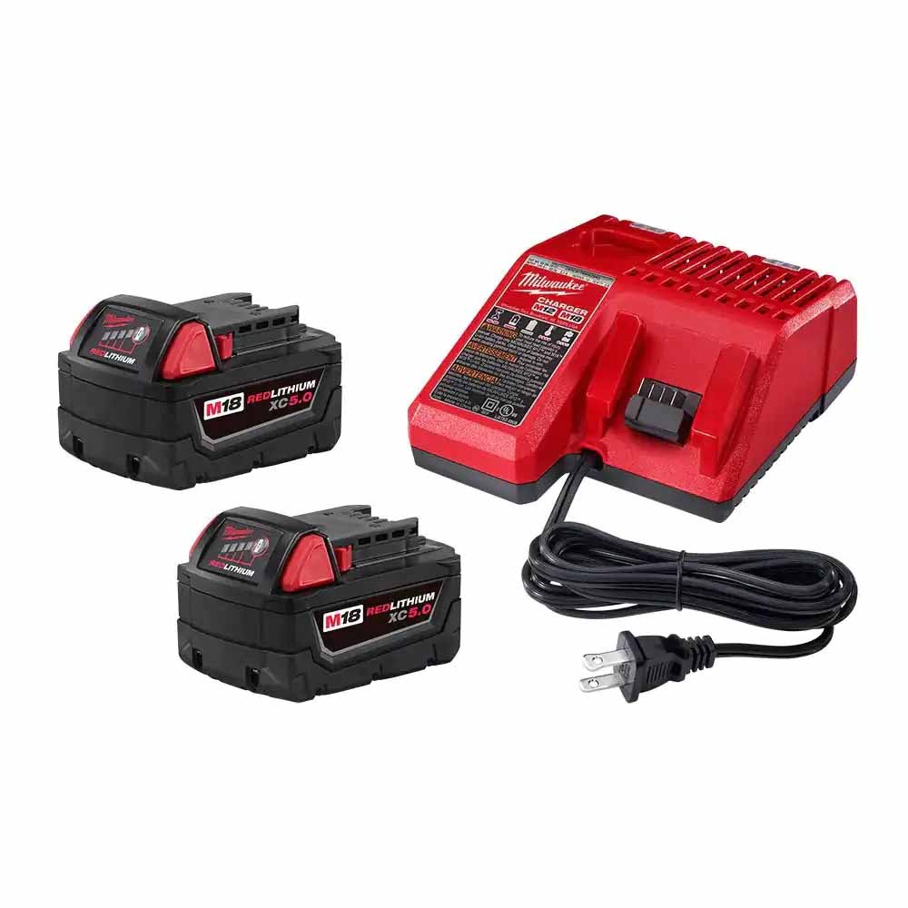 Milwaukee 48-59-1852B M18 18V Lithium-Ion Starter Kit with Two XC5.0 Ah Battery Packs And Multi-Voltage Charger