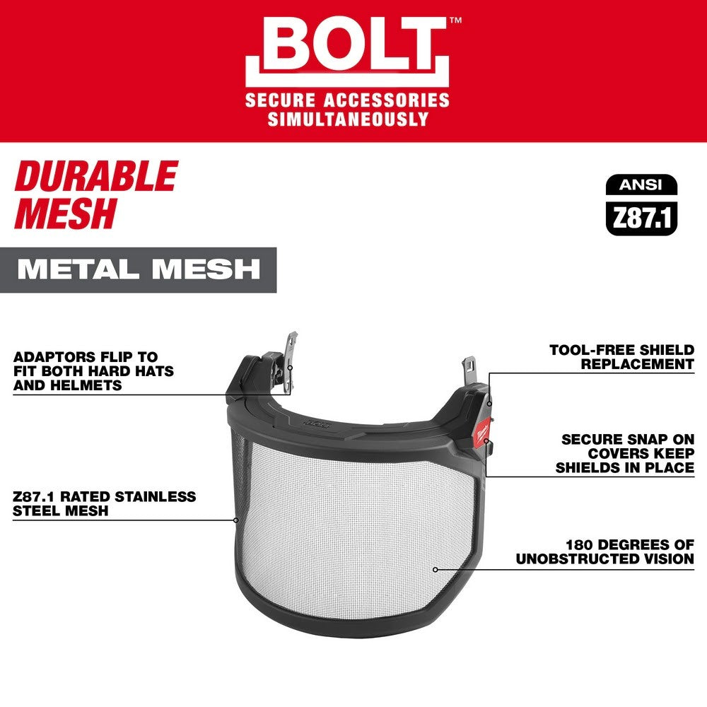Milwaukee 48-73-1430 BOLT Full Face Shield - Metal Mesh (Compatible with Milwaukee Safety Helmets & Hard Hats)